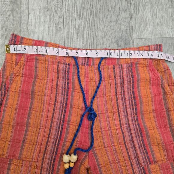 Sundance Artisan Striped Cotton Pants M Boho Drawstring Wide Leg Resort Cruise - Picture 2 of 10